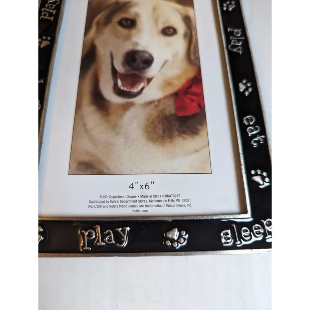 Pewter & black enamel 2D cartoon dog toper 4x6 photo size frame vertical Kohls‎